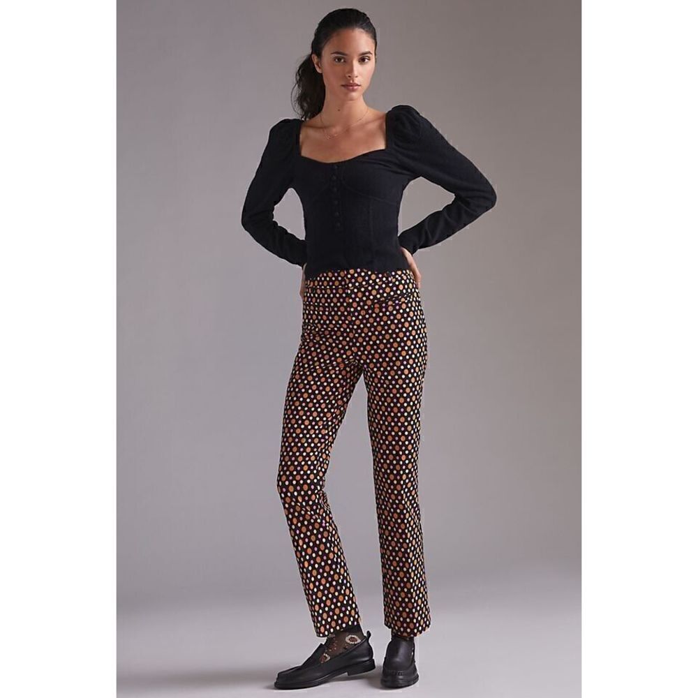 Anthropologie Maeve Kick Flare Trouser Pants Star Black Colorful Boho US 2 NEW